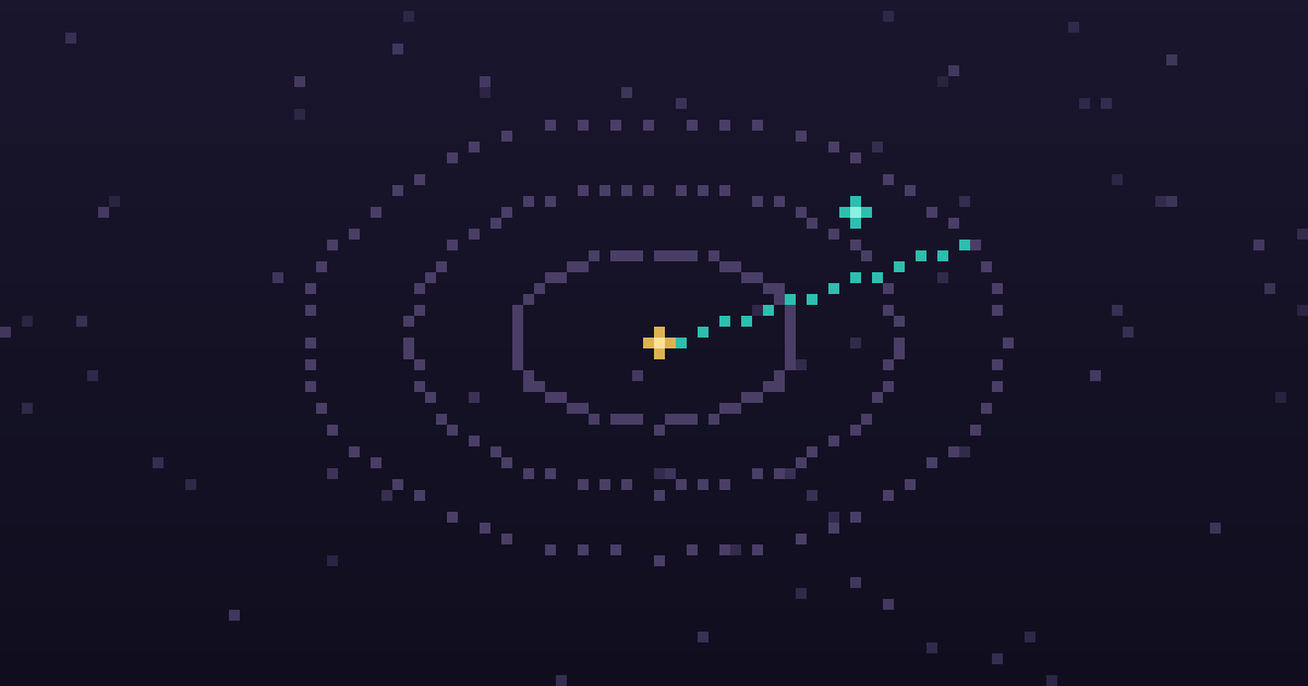 Pixel art of a pixel radar sweep with glowing contacts on a dark purple background