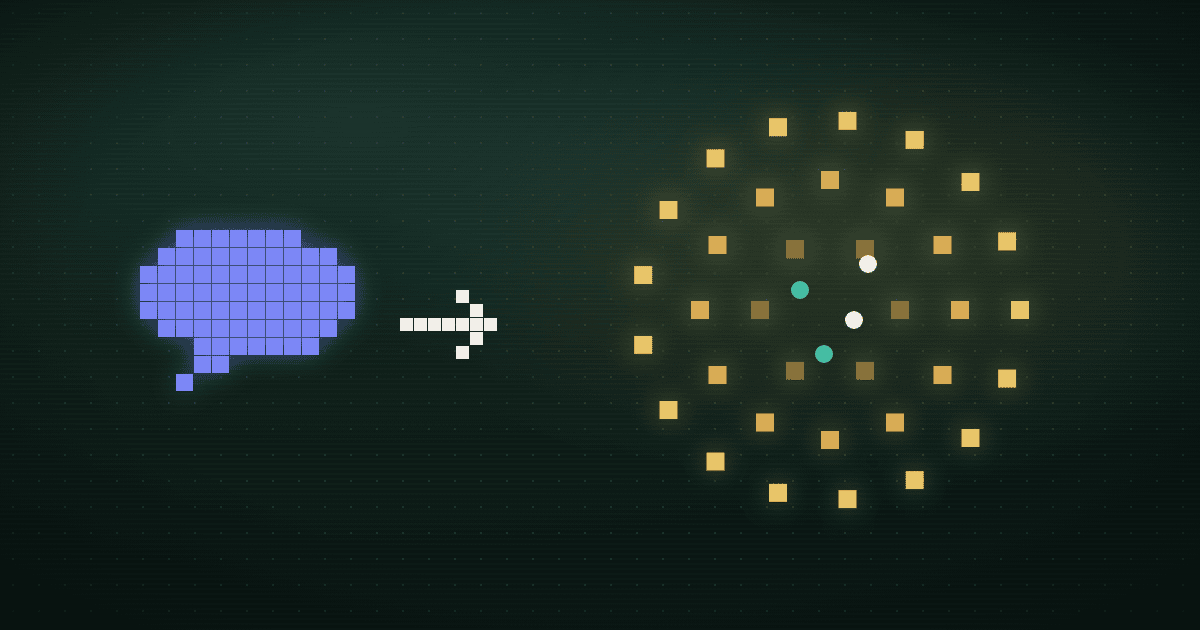 Pixel art of a purple cohort circle connecting through an ascending teal staircase to a glowing gold outcome node
