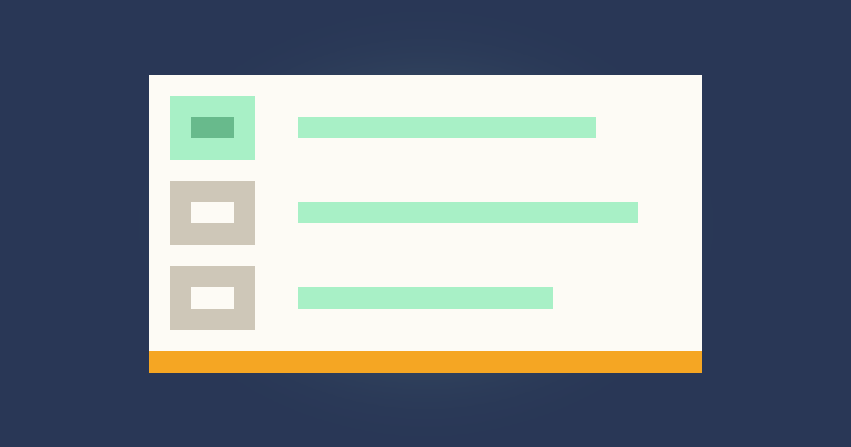 Pixel art of a checklist on a cream card, the top item checked in mint green