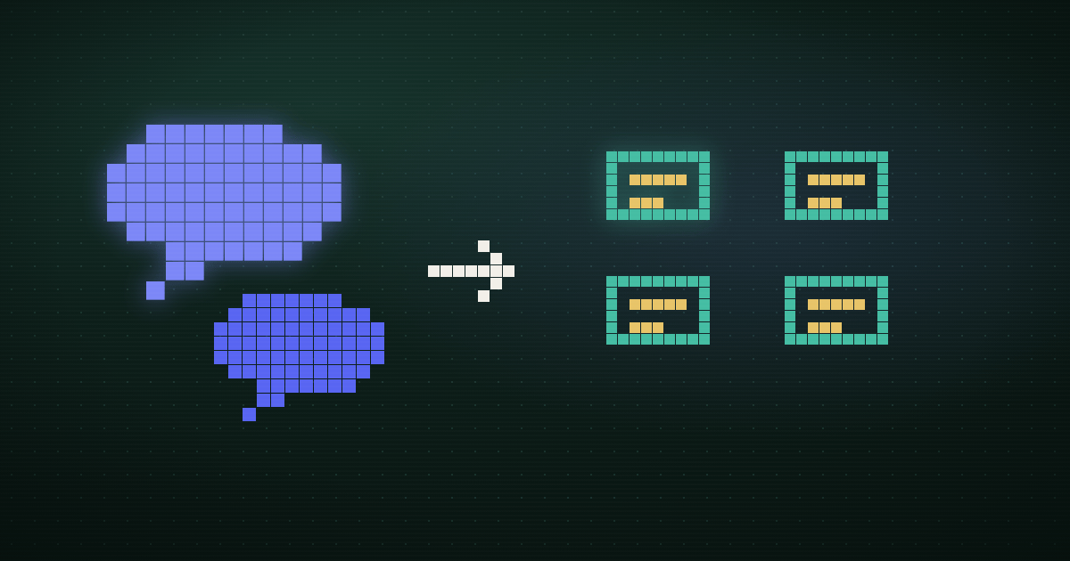Pixel art of a purple chat bubble beside a circular arrow loop and glowing message cards on a dark green background