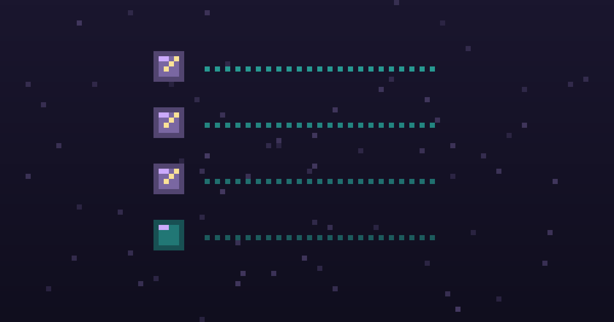 Pixel art of a pixel checklist with glowing gold checkmarks on a dark purple background