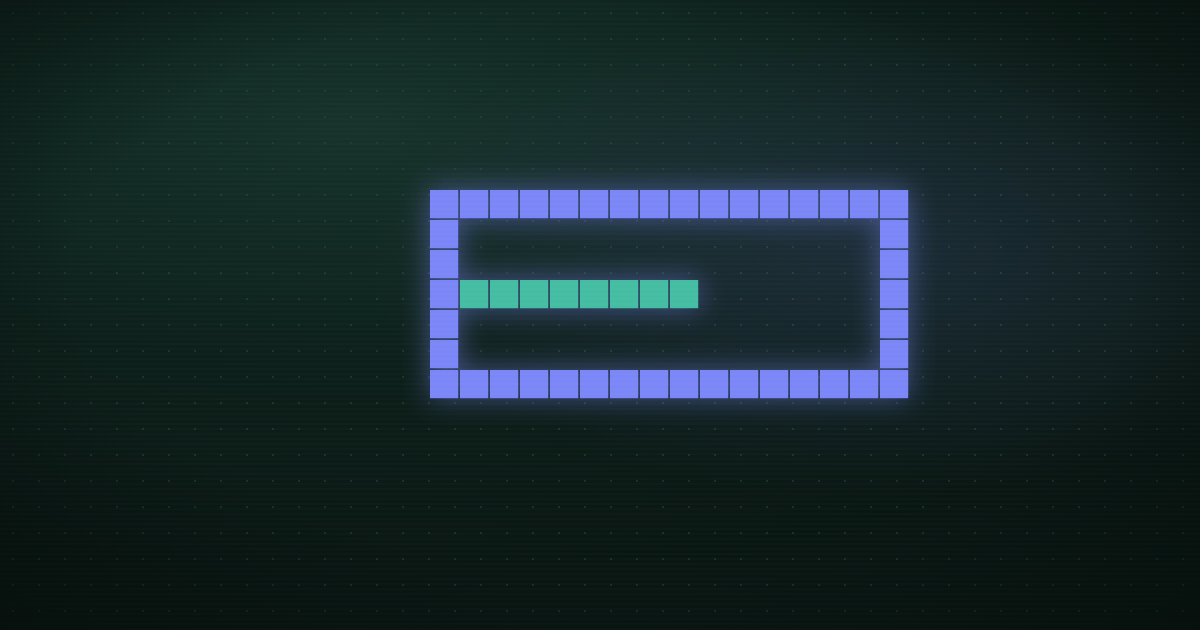 Pixel art of a purple frame holding a green progress bar on a dark green background