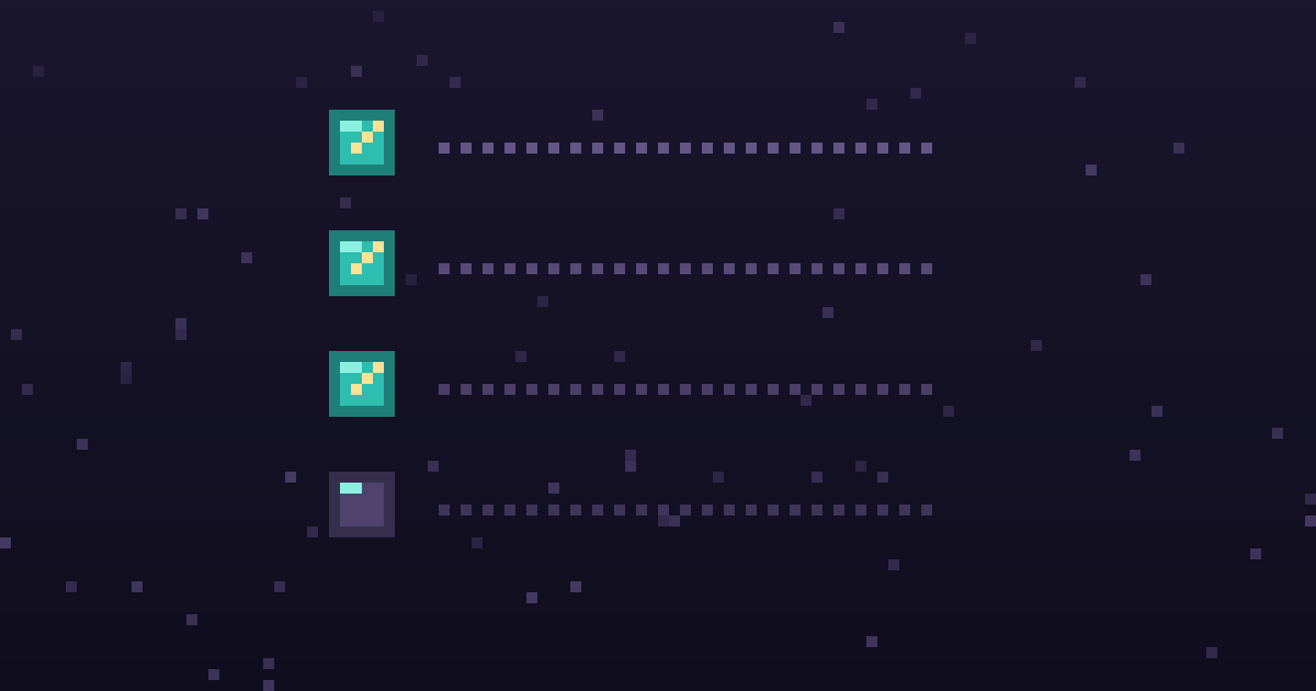 Pixel art of a pixel checklist with glowing gold checkmarks on a dark purple background