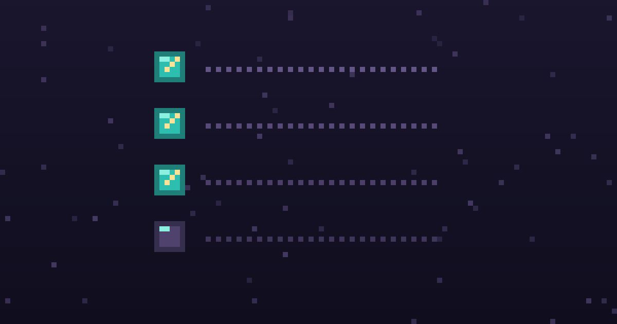 Pixel art of a pixel checklist with glowing gold checkmarks on a dark purple background