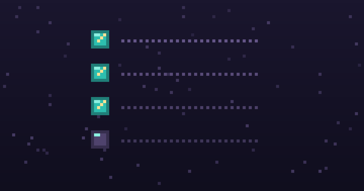 Pixel art of a pixel checklist with glowing gold checkmarks on a dark purple background