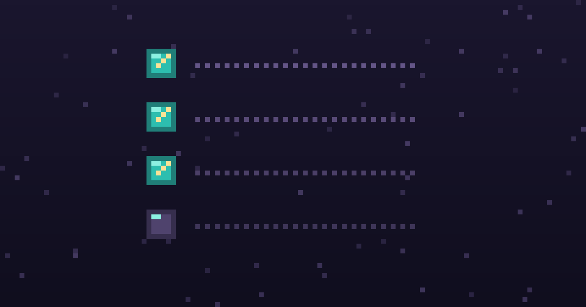 Pixel art of a pixel checklist with glowing gold checkmarks on a dark purple background