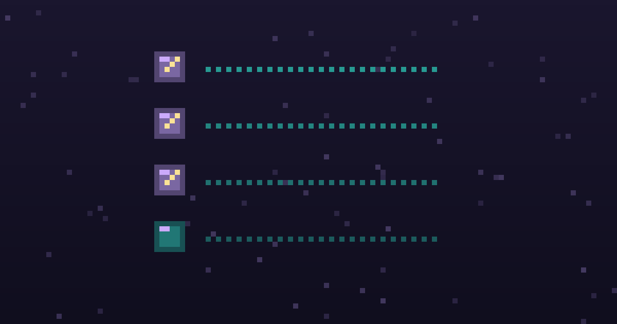 Pixel art of a pixel checklist with glowing gold checkmarks on a dark purple background