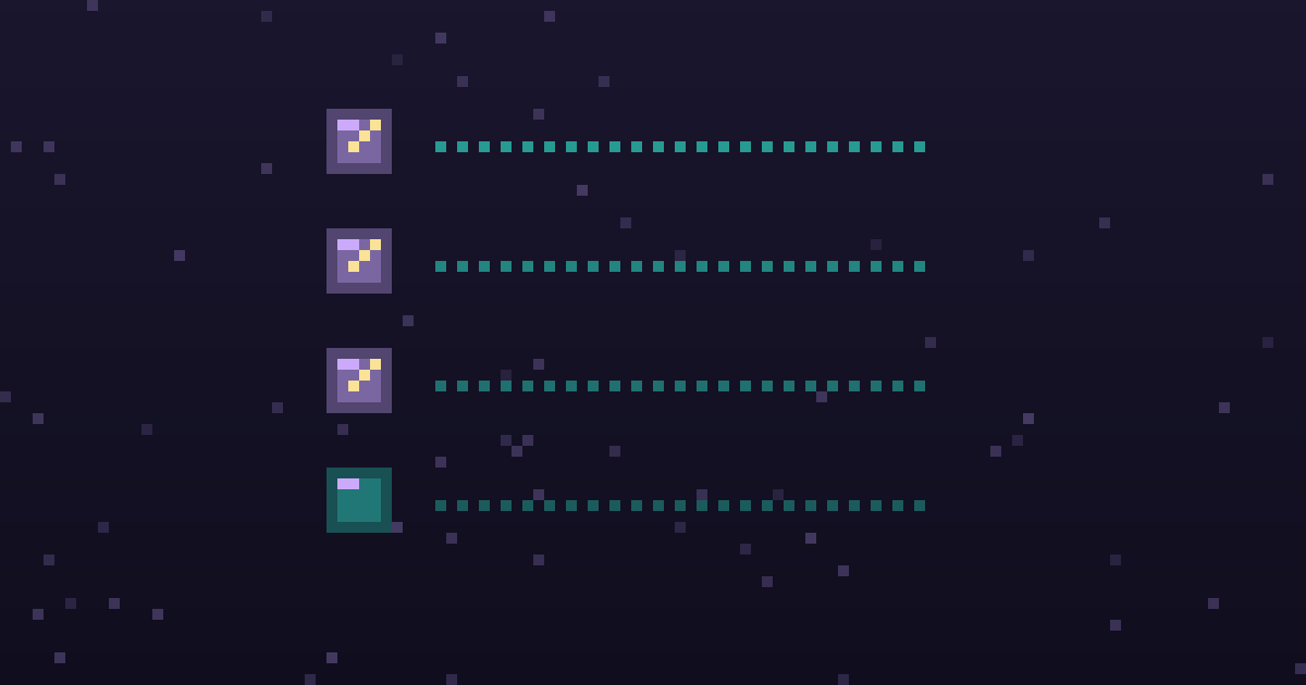 Pixel art of a pixel checklist with glowing gold checkmarks on a dark purple background
