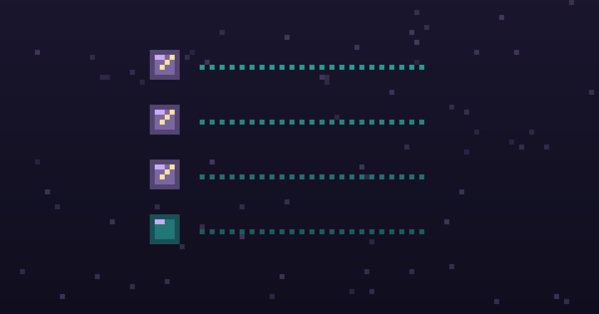 Pixel art of a pixel checklist with glowing gold checkmarks on a dark purple background