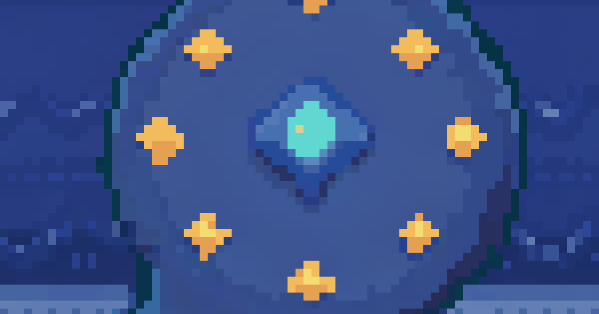 Pixel art of a chat bubble with a glowing gem inside