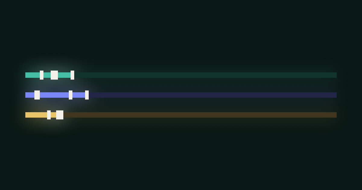 Pixel art of three stacked roadmap bars with glowing teal segments