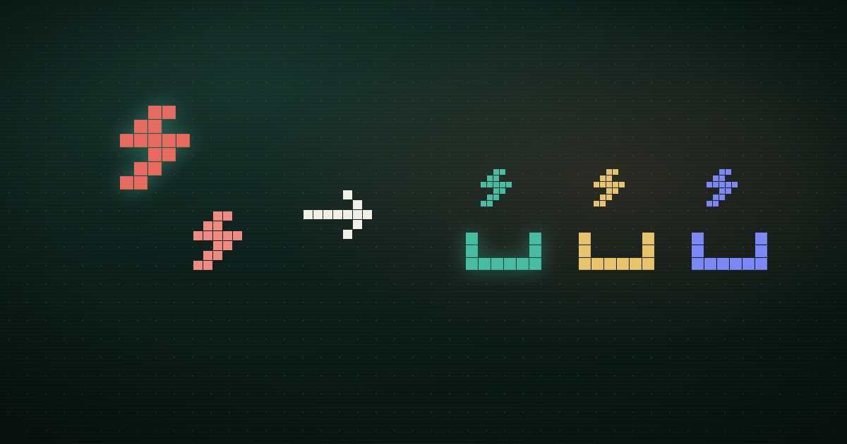 Pixel art of red error bolts routed by an arrow into three colored triage buckets on a dark green background